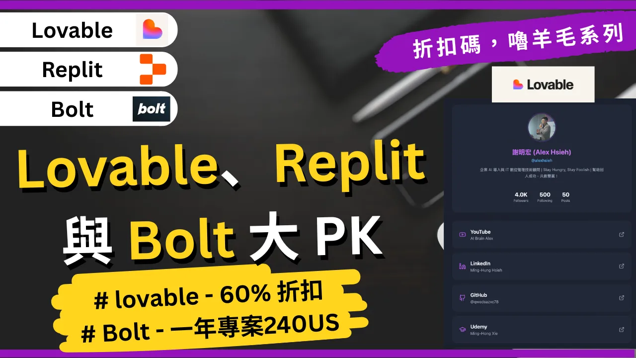Lovable vs Bolt vs Replit Vibe Coding 工具比較圖